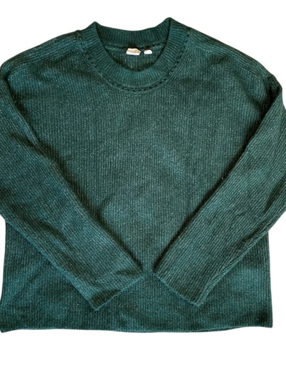Gap Green Knit Sweater Womens Size M Fuzzy Cozy Soft Ribbed Detailed Neckline
